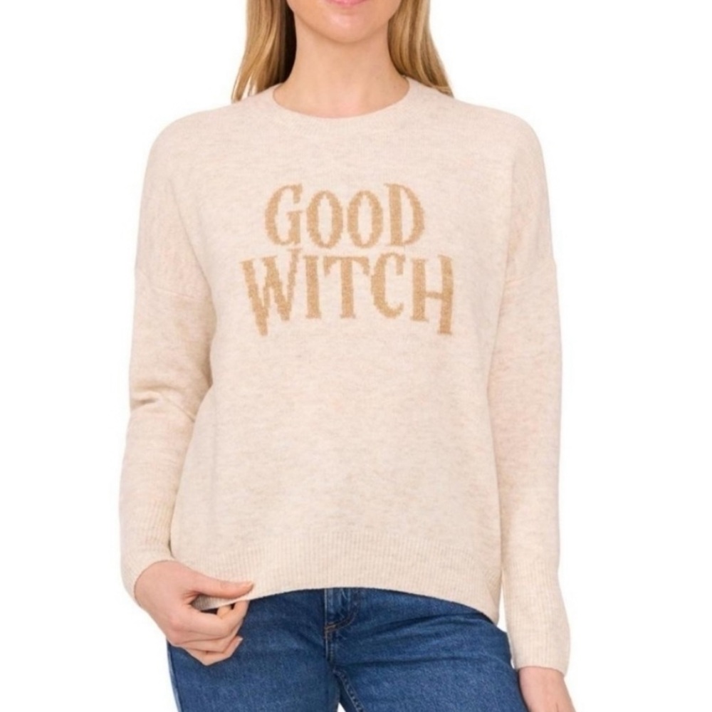 Vince Camuto Wicked 'Good Witch' Sweater Cream with Gold Metallic XL Glinda
